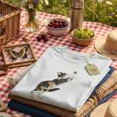 三毛猫と蝶の水彩デザインの女性用 トライブレンドＴシャツ
