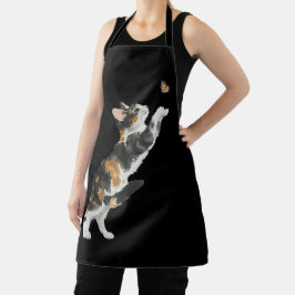 三毛猫と蝶の水彩画 エプロン