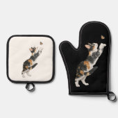 三毛猫と蝶の水彩画 鍋つかみ&鍋敷きセット (正面)