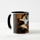 三毛猫にマウスを取られた? コーヒーマグ マグカップ (正面左)