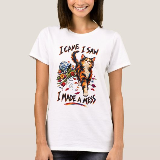 三毛猫のいたずらデザイン Tシャツ (正面)