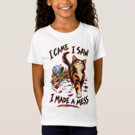 三毛猫のいたずら「来た、見た、散らかした」 Tシャツ