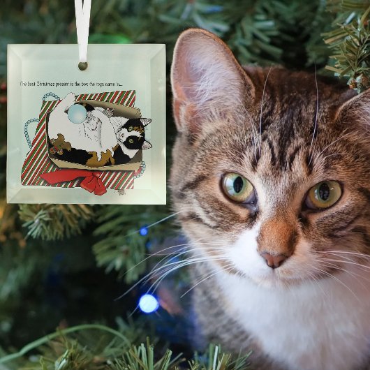 三毛猫のクリスマスギフトボックス ガラスオーナメント