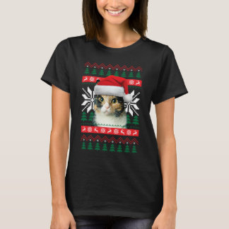 三毛猫のクリスマス柄スウェットスタイルサンタ帽子 Tシャツ
