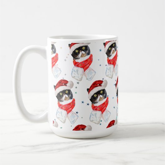三毛猫のクリスマス水彩画(マフラー付き) コーヒーマグカップ (左)
