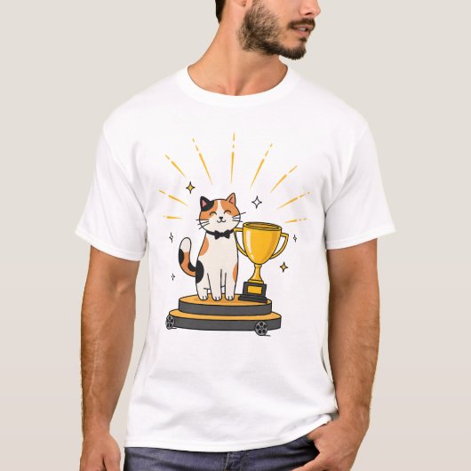 三毛猫のトロフィー受賞 Tシャツ (正面)