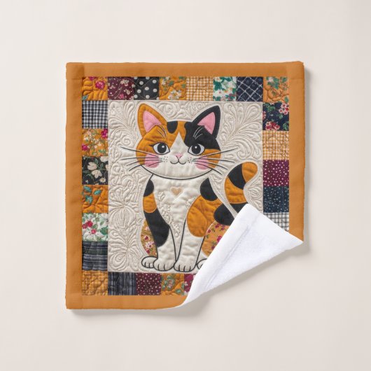 三毛猫のフェイクキルト ウォッシュタオル (ウォッシュタオル)