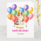 三毛猫のペットお迎えおめでとう カード (黄色い花)