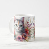 三毛猫の花の肖像画 コーヒーマグカップ (正面左)