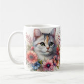 三毛猫の花の肖像画 コーヒーマグカップ (左)