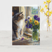 三毛猫の誕生日 パンジーの花束  カード (黄色い花)