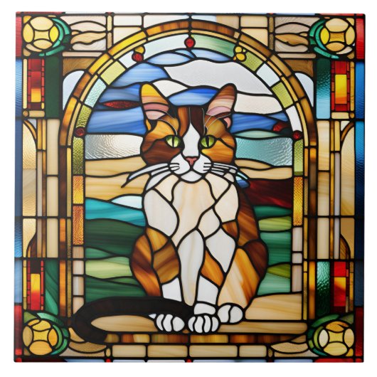 三毛猫ステンドグラス タイル (正面)