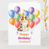 三毛猫ペットの誕生日おめでとう カード (黄色い花)