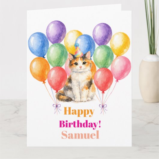 三毛猫ペットの誕生日おめでとう カード (正面)