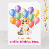 三毛猫ペットの誕生日おめでとう カード (黄色い花)