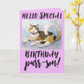 三毛猫誕生日グリーティングカード カード (黄色い花)