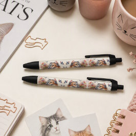三毛猫 フラワー 文具 デザイン 黒ボールペン