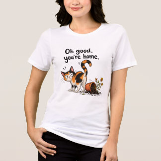 三毛猫 楽しい猫 花瓶の災難 トライブレンドTシャツ