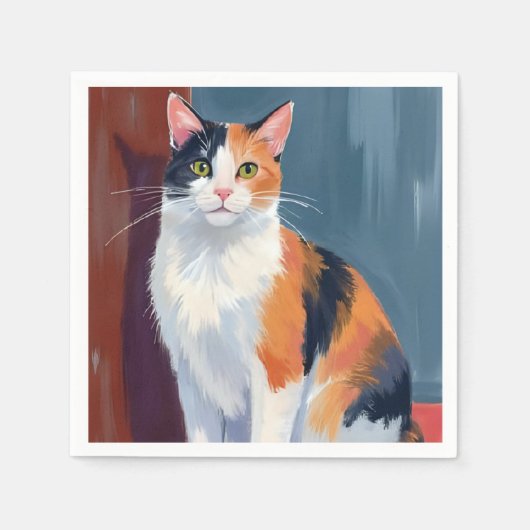 三毛猫 | 水彩の可愛い子猫 ネコ ペット スタンダードカクテルナプキン (正面)