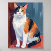 三毛猫 | 水彩の可愛い子猫 ペット ポスター (正面)