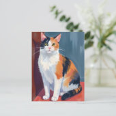 三毛猫 | 水彩の可愛い子猫 ペット ポストカード (スタンド正面)
