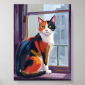 三毛猫 | 水彩の窓辺のペットアート ポスター (正面)