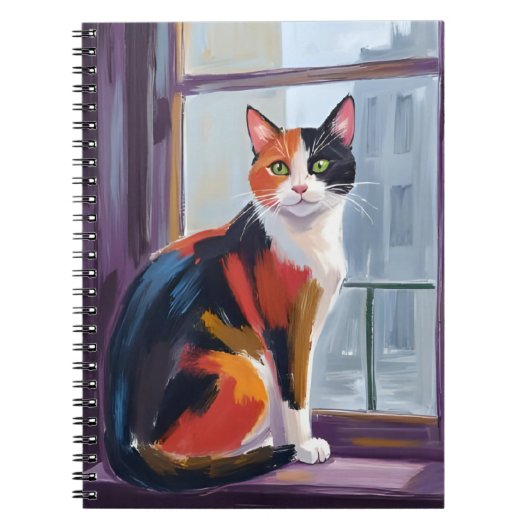 三毛猫 | 水彩画の窓辺のペット ノートブック (正面)