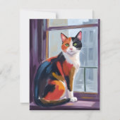 三毛猫 | 水彩画の窓辺ペットカード (正面)
