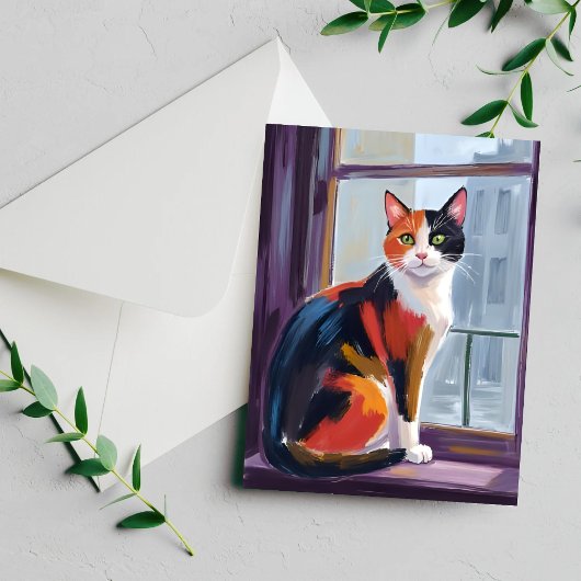 三毛猫 | 水彩画の窓辺ペットカード