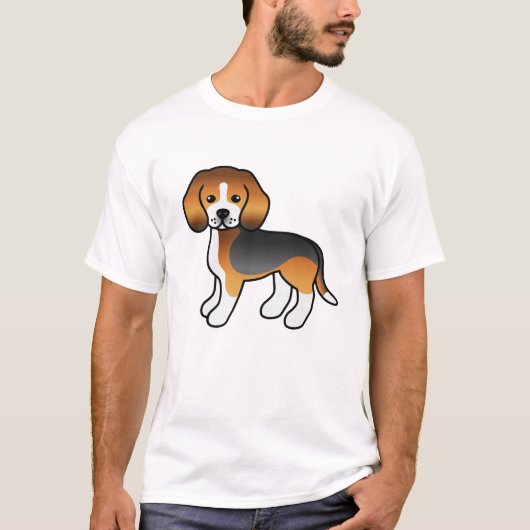 三毛色のビーグル かわいいキャラクタードッグ Tシャツ (正面)
