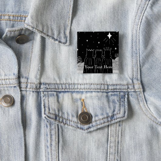 三王とクリスマススターの白黒の芸術 缶バッジ (インサイチュ)