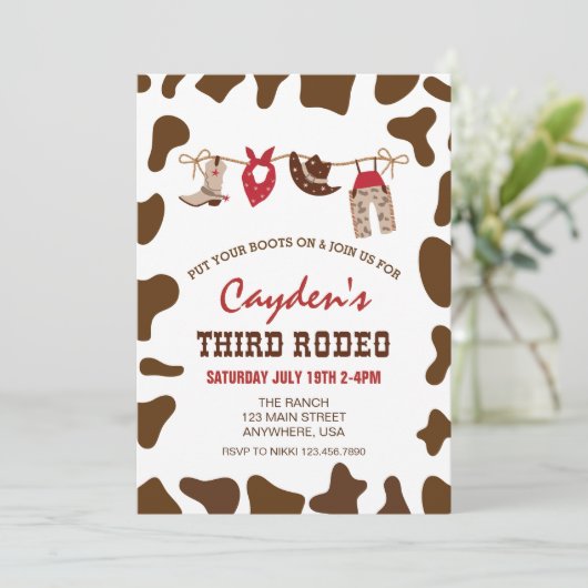 三番目のロデオ西カウボーイ3番目の誕生日 招待状 (スタンド正面)