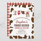 三番目のロデオ西カウボーイ3番目の誕生日 招待状 (正面/裏面)