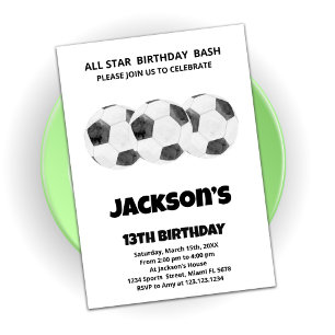 三白黒サッカー誕生日招待状 招待状