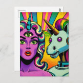 三目とロボットのユニコーンを持つ人 ポストカード (正面/裏面)