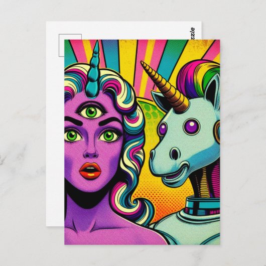 三目とロボットのユニコーンを持つ人 ポストカード (正面/裏面)