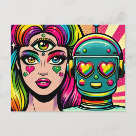 三眼目とロボットを持つ女性 ポストカード