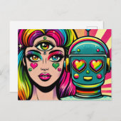 三眼目とロボットを持つ女性 ポストカード (正面/裏面)