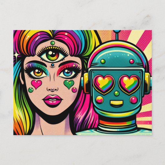 三眼目とロボットを持つ女性 ポストカード (正面)