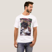 三着色されたウェルシュコーギー Tシャツ (正面フル)