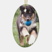 三着色されたオーストラリアの羊飼いの子犬 セラミックオーナメント (左)