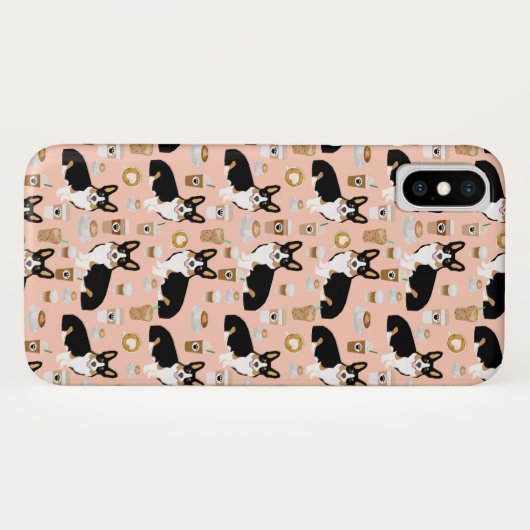三着色されたコーギーのコーヒーパターン-赤面 Case-Mate iPhoneケース (裏面(横))