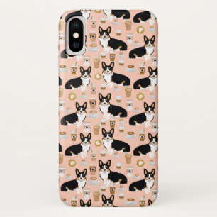 三着色されたコーギーのコーヒーパターン-赤面 iPhone X ケース