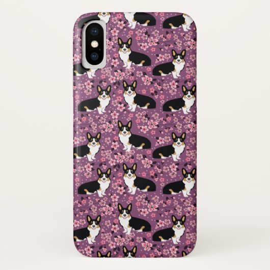 三着色されたコーギーの桜-紫色 Case-Mate iPhoneケース (裏面)