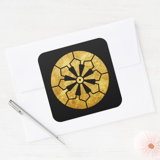 三社祭駒形門黒フェイク金ゴールド スクエアシール (封筒)