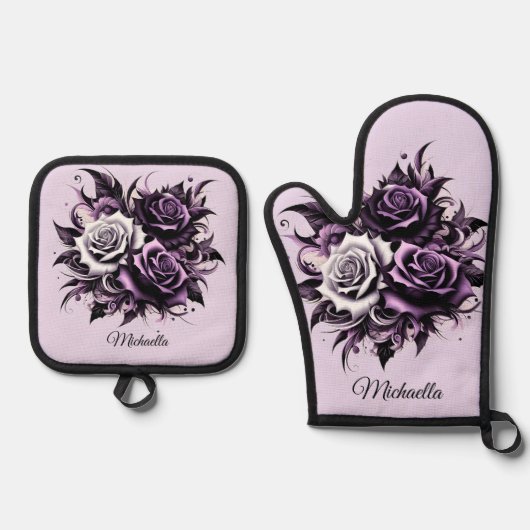 三紫バラ 鍋つかみ&鍋敷きセット (正面)