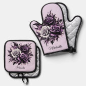 三紫バラ 鍋つかみ&鍋敷きセット (正面/裏面)