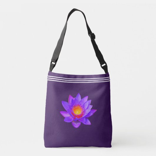 三線と紫カスタム紫の紫色の蓮の花 クロスボディバッグ (裏面)