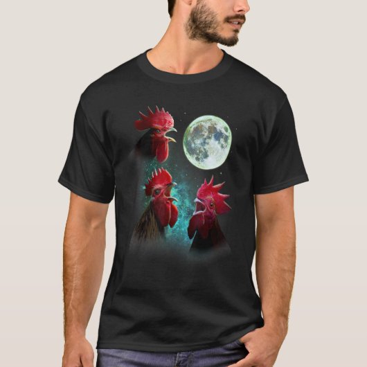 三羽のニワトリが月に吠える 3匹の狼 Tシャツ (正面)