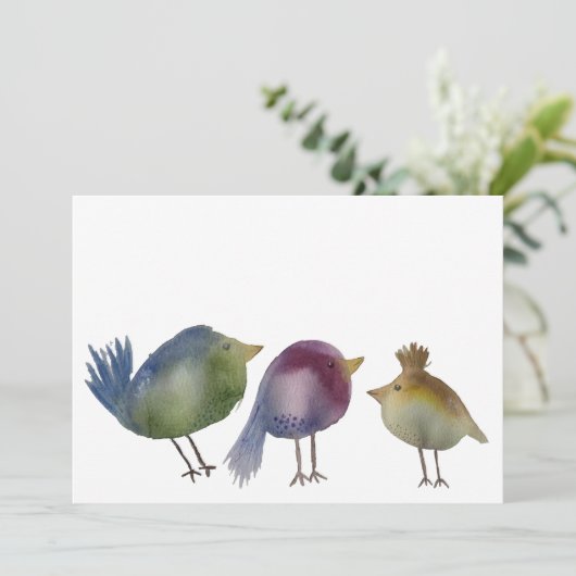 三羽の小さな鳥、水絵を描色 サンキューカード (スタンド正面)
